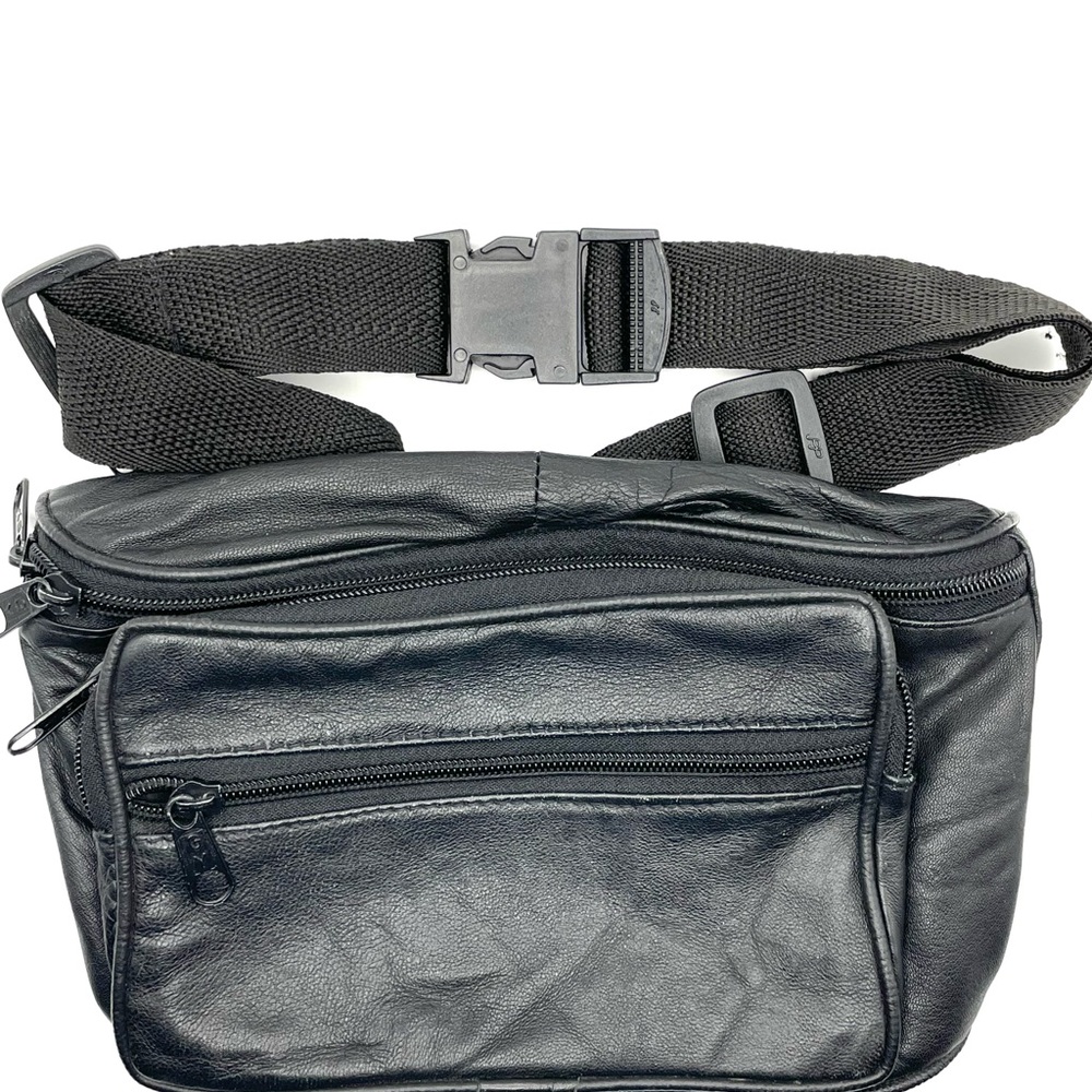 Black Leather Waist Fanny Pack Bag